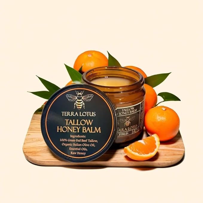 Organic Grass-Fed Beef Tallow Balm with Raw Honey - Moisturizing Cream for Soft, Smooth Skin - Handmade All-Natural Moisturizer (2 Oz, Citrus)