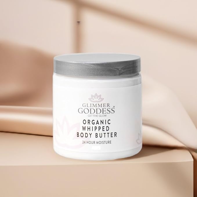Glimmer Goddess Organic Whipped Body Butter for Women - Moisturizer Cream with Shea & Cocoa Butter, Almonds & Coconut Oil - Caribbean Breeze, 8oz