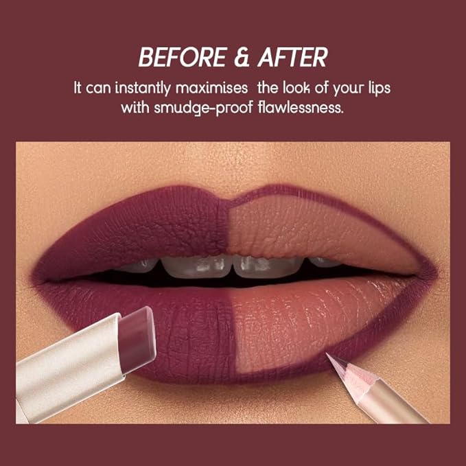 USHAS 2 in 1 Waterproof Lipstick and Lip Liner Combo Set - Long Lasting Matte Lipstick Pen with Lip Liner Set Makeup Kit (G1, Pack of 1)