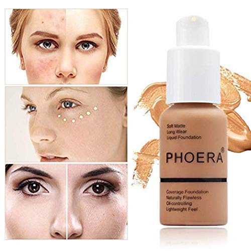 PHOERA Flawless Matte Liquid Foundation, Long Wear Oil Control Full Coverage Face Makeup Soft Liquid Foundation .(108# Tan)