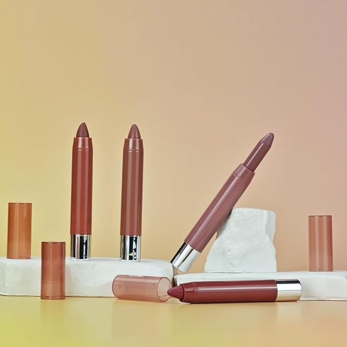 2Pcs Orange & Maroon Hydrating Cream Lipsticks Lip Crayon for Women, Moisturing Lipstick Longwear Lip Liner Crayon Set for Ombre Shades, Matte Creamy Lips Stick Natural Nourishing Lips Balm Set, C