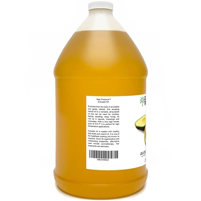 Baja Precious - Avocado Oil 100% Pure, 1 Gallon Jug, Food Grade Perfect for High Heat Cooking, Skincare, Hair Treatments, Soapmaking & More