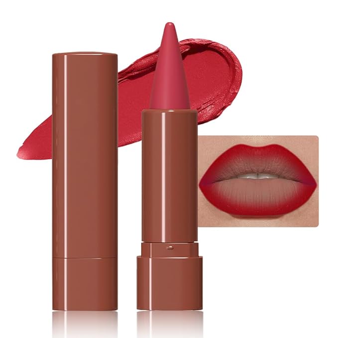 Carmine Gradient Matte Lipstick Crayon Lip Liner pencil for Women, Flawless Contour Gradual Ombre Effect lip Pencil, Long Lasting Waterproof Smudge Proof Lipstick Pencil 06#