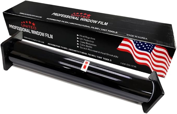 United Centurion Window Tint 3% VLT 20" Inx100'Ft 2Ply Carbon - PET Laminated Adhesive Film - Privacy Window Tint for Cars, Home, Blocks UV/IR Rays, Reduce Heat & Glare - Lifetime Color Stability