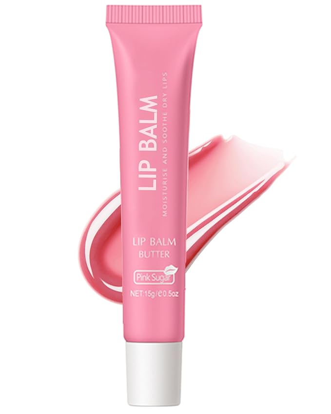 Lip Balm Butter Pink Sugar,Hydrating Tinted Butter Lip Gloss,Clear Lip Mask Lip Moisturizer,Lip Treatment Balm Lipgloss,Non-Sticky Jelly Glow Reviver Fat Lip Oil,Christmas Makeup Gift for Women-06