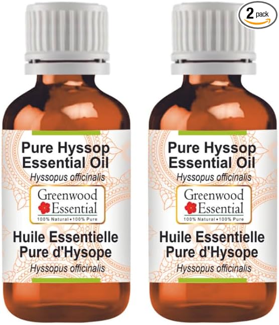 Greenwood Essential Pure Hyssop Essential Oil (Hyssopus officinalis) Steam Distilled (Pack of Two) 5ml X 2 (0.33 oz)