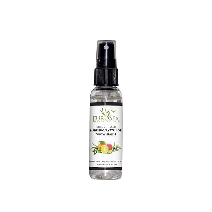 EuroSpa Aromatics Pure Eucalyptus Oil ShowerMist and Steam Room Spray, All-Natural Premium Aromatherapy Essential Oils - Citrus Infused, 2oz