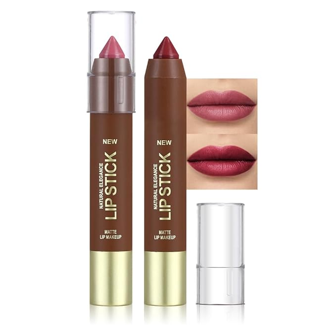 2Pcs Matte Lipstick Crayon Set for Women, 24 Hour Mauve Cherry Red Lipstick Lip Liner Pencil Long Lasting Waterproof Smudge Proof, Neutral lip liner marker Easy Application Full Coverage