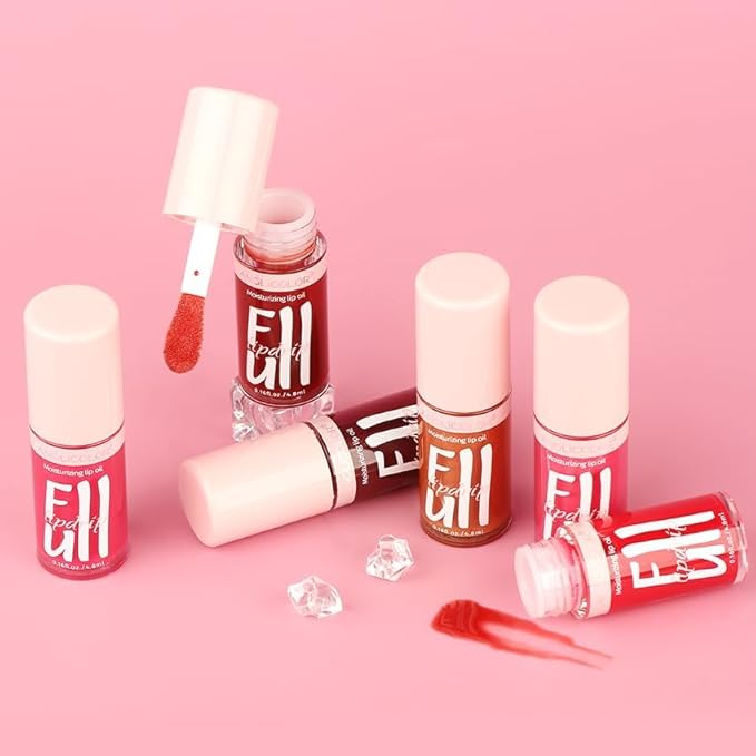 Anglicolor 2PC Lip Oil and Metallic Glitter Pink Lipstick,Natural Lip Plumper,Fruit Flavoured Lip Oil,For Dry Lip's Moisturizing Hydrating,Vegan & Cruelty-free (02 Pandora+15)