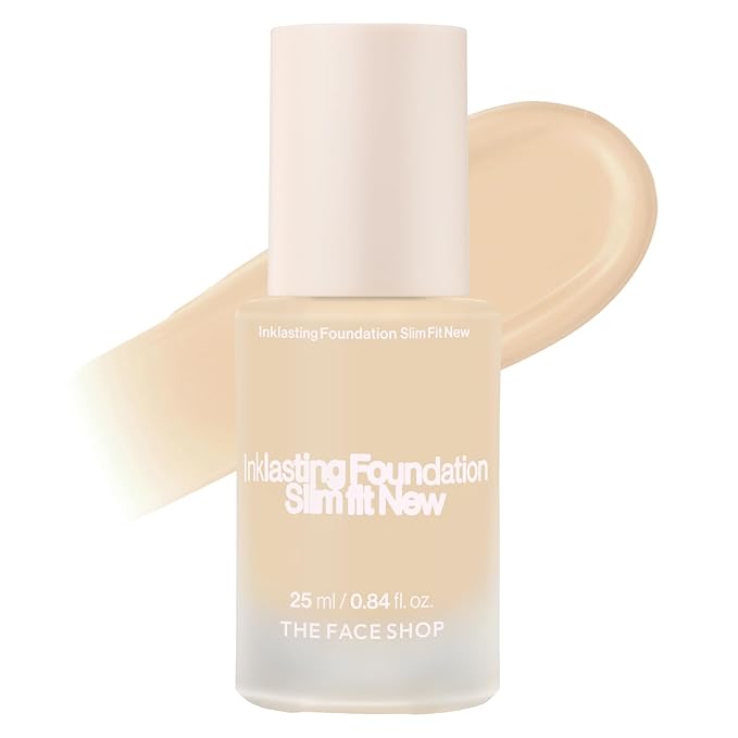 THE FACE SHOP Ink Lasting Liquid Foundation, Full Coverage, 72‑Hour Wear Semi‑Matte Finish, Makeup with Bakuchiol, W110 Vanilla, 0.84 Fl. Oz.