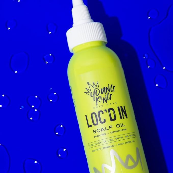 YOUNG KING HAIR CARE Growth Scalp Oil | For All Hair Types | Lemongrass and Black Castor Oil | Soothes and Conditions for Dreads, Braids, Twists | Natural Loc Care and Maintenance (4oz)