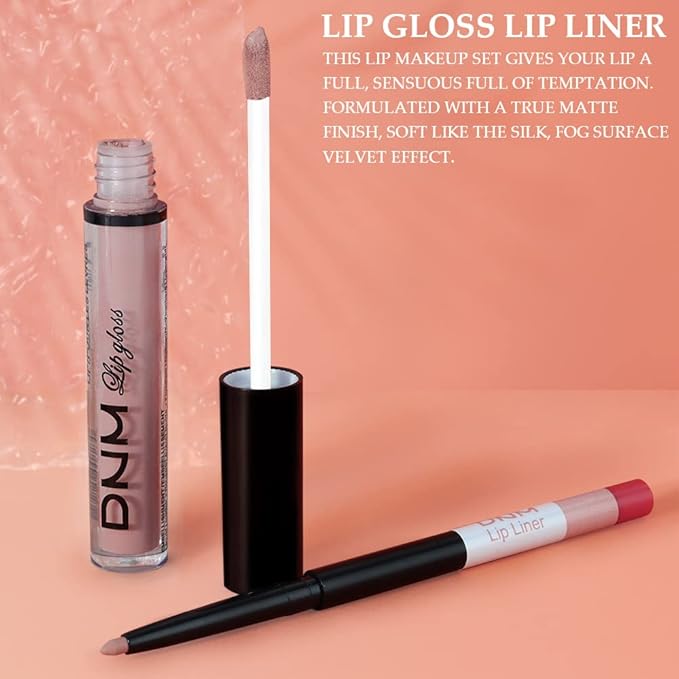 evpct 2Pcs Mauve Nude Neutral Color Lip Liner and Matte Lipstick Makeup Sets Vegan Lipstick Lip Liner and Gloss Set Lip Stain Long Lasting Waterproof 24 34#