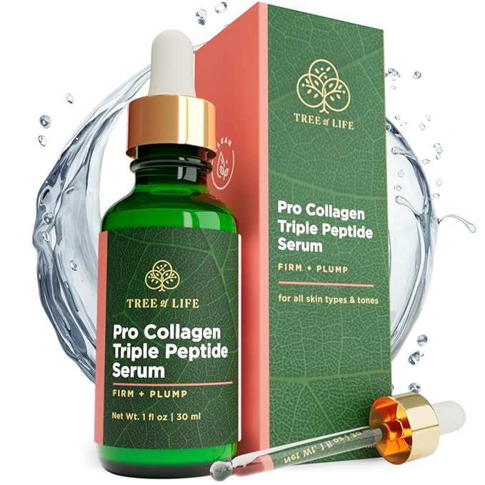 Tree of Life Beauty Hydrating Facial Serum - Pro Collagen Peptides with Argireline & Replexium - Anti Aging & Wrinkle Reduction - Dermatologist-Tested - 1 Fl Oz