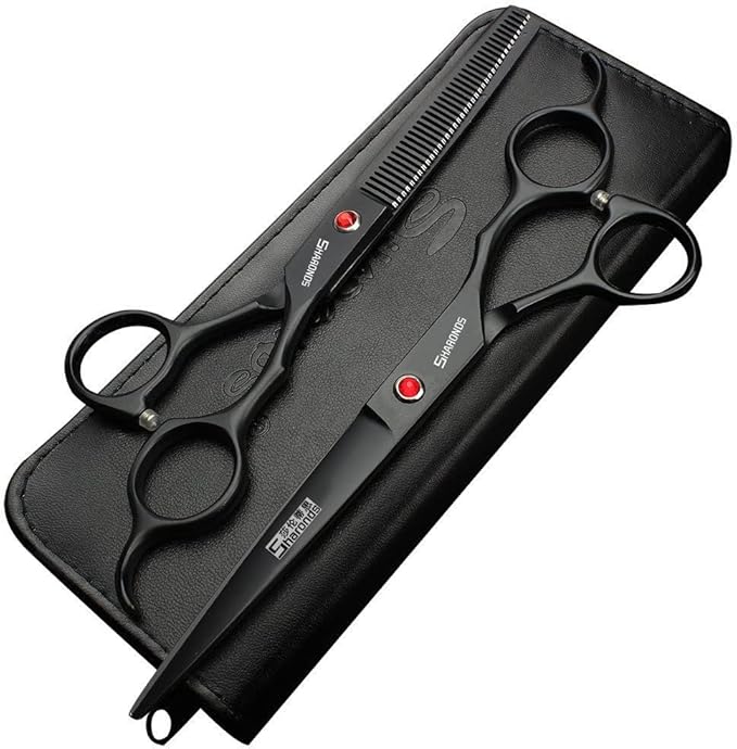 SHARONDS 6/7 Inch Professional 440C Hair Cutting Scissor Salon Hairdressing Thinning Shears Perfect for Barber and Home Use (7 in 2pc)