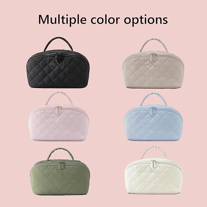 Petition Makeup Bag, 180° Open Lay-Flat Cosmetic Case, Large Capacity Compartment Makeup Bag, Lightweight, Soft and Fashion for Bottles & Brushes (Green)
