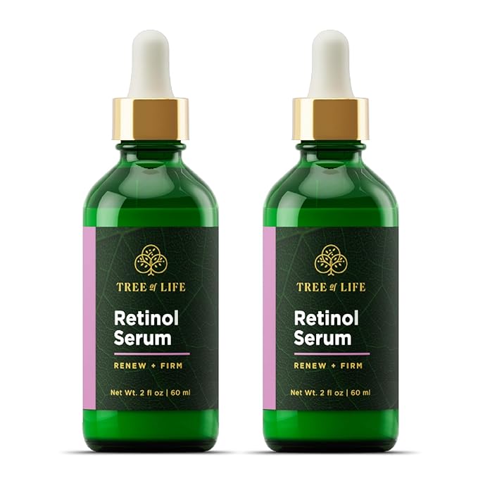 Tree of Life Beauty Retinol Serum, Skin Smoothing Face Oil for Dark and Age Spots and Fine Lines, Facial Serums for Dry and Sensitive Skin Care with Hyaluronic Acid for Soft Skin, 2 Fl Oz (pack of 2)