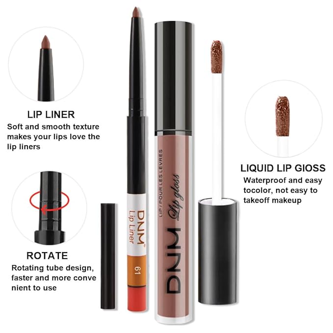evpct 2Pcs Nuetral Nude Matte Lip Liner and Lipstick Combo Set for Women, Nude Lip Combo Set Liquid Lips Stick Gloss and Lipliner Stain Set Long Lasting Waterproof, Lips Makeup Pack 24 Hours originale