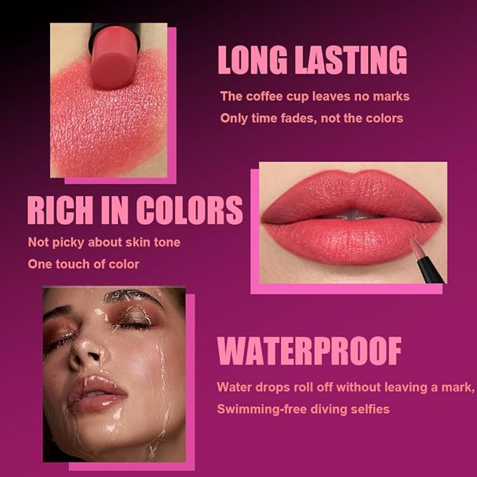 AMY'S DIARY 2Pcs Red Lipstick and Lip Liner Combo, Lip Liner and Lip Stick Kit for Women, Matte Lip Pencil and Smooth Hydrating Lipstick, Non-Stick Lip Makeup Set (02#Warm Rosewood)
