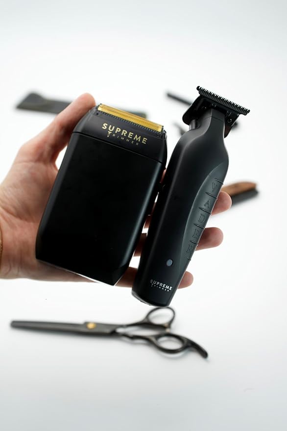 Supreme Trimmer Vader Trimmer & Crunch Foil Shaver Barber Haircutting Kit | Professional DLC T-Blade Beard Trimmer ST3778 & STF602 Waterproof IPX6 Shaver Set | (Black)