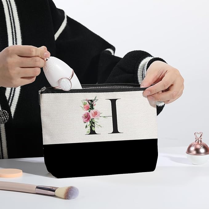 Initial Makeup Bag, Personalized Gifts for Women, Personalized Makeup Bag, Bridesmaid Gifts, Cosmetic bags for Women (Letter H)