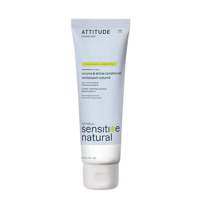 ATTITUDE Extra Gentle Hair Conditioner for Sensitive Dry Scalp, Soothing Oat, Naturally Derived Ingredients, Dermatologically Tested, Vegan Detangler, 8 Fl Oz