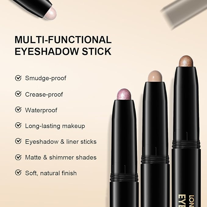 CHIFURE Eyeshadow Stick, Shimmer and Matte Cream Eye Shadow Brightener Sticks Eyeliner Pencil Crayon, Waterproof Long Lasting Eye Highlighter Stick Makeup,0.056 Oz(#3-Desert)