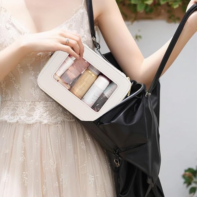 Clear Makeup Bag, Travel Cosmetic Organizer Case Waterproof Skincare Toiletry Bag with Zipper Portable Make Up Pouch Compact Car Organizer Bag for Essentials