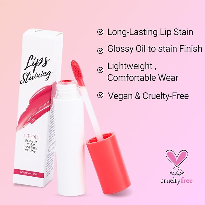Erinde Lips Staining Lip Oil, Glossy Lip Stain, Long-Lasting Lightweight Lip Staining Oil, Moisturizing Plumping Hydrating Glossy Lip Tint, Vegan & Cruelty-Free, 09