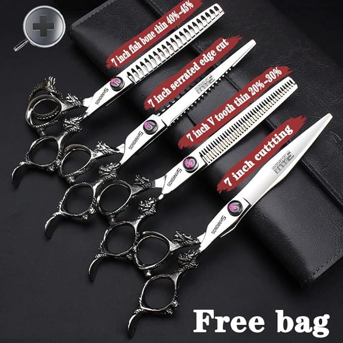 Sharonds 6/7 inch Professional Hair Cutting Scissors Set Hair Cutting Scissors Thinning Teeth Shears Set,Sliver Scissors,Barber,Salon,Hairdressing Scissors Kit,Japanese 440C Scissors (7-inch 4pc)