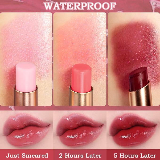 Kaely 3Pcs Peach Strawberry Red Cherry Hydrating Lipstick Tinted Lip Balm, Color Changing PH Lipstick Makeup, Korean Magic Lip Stain Long Lasting Waterproof, labiales magicos 24 horas originales