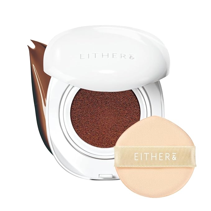 EITHER& Glow Pixel Cushion Foundation, Natural Coverage, Glow Finish – Up to 100 Hours, Moisturizing and Hydrating, Korean Beauty (#34N Acorn, 12g)