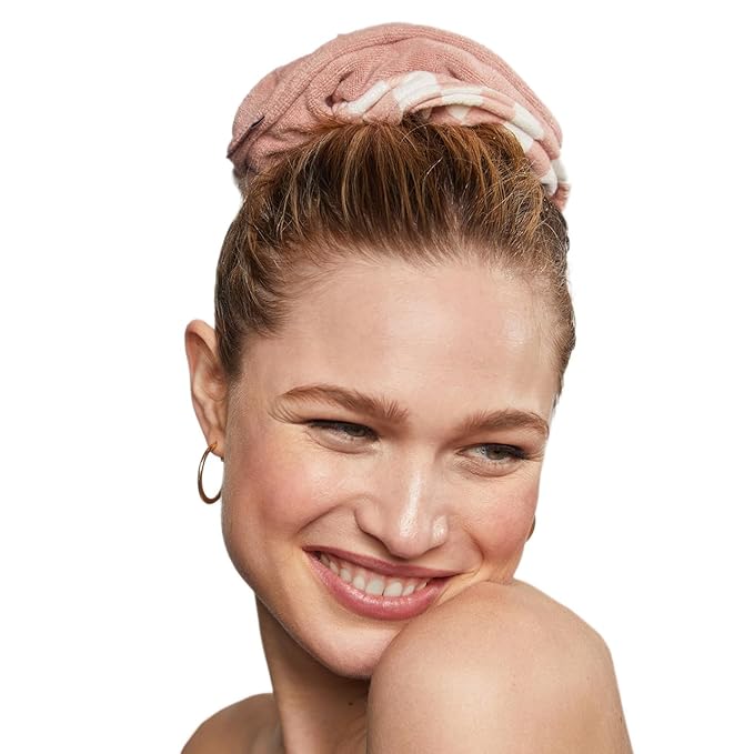 Kitsch Ultra Soft Microfiber Large Hair Ties for Women - Towel Scrunchies for Wet Hair, 2 Count - Terracotta Checker