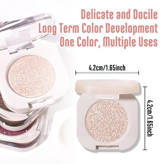 2Pcs Glitter Shimmer Sparkle Eyeshadow Palette Makeup for Green Blue Eyes, Light Brown&Sliver Glitter Shimmer eyeshadow Palette, Cream Iridescent Single Monochrome Eye Shadow Makeup