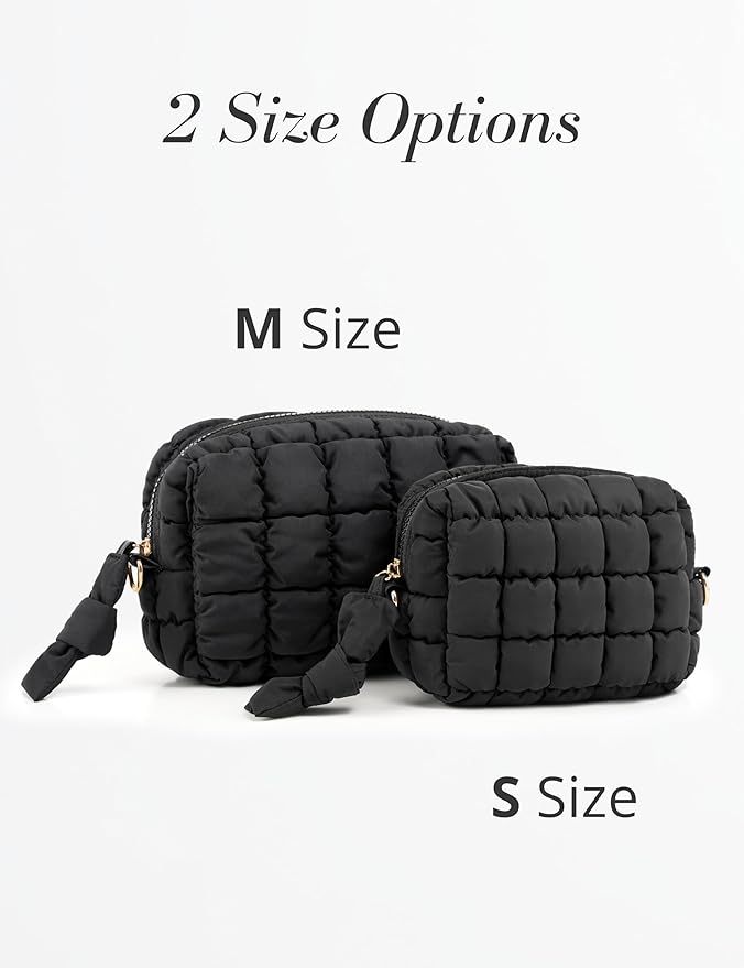 Yarnic Quilted Makeup Bag Cosmetic Bag, Travel Toiletry Bag for Women, Cute Makeup Bag Organizer Puffer Makeup Pouch (S, Olive Green)