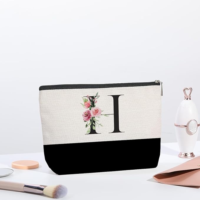 Initial Makeup Bag, Personalized Gifts for Women, Personalized Makeup Bag, Bridesmaid Gifts, Cosmetic bags for Women (Letter H)