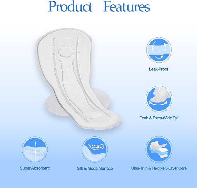 MODAL Pads for Women, Unscented Daily Thin Sanitary Pads for Period with Wings, 11.4 Inch(290 mm), Large, 24 Count