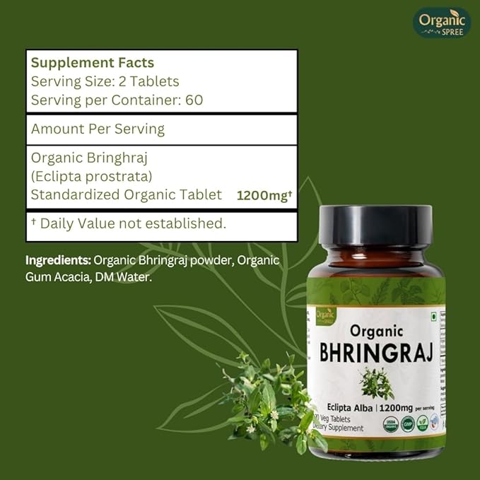 Bhringraj 120 Tablets | Eclipta Alba (Bhringraj) | USDA Organic Certified | Ayurvedic Hair Care | Organic and Natural 120tab - Pack of 3