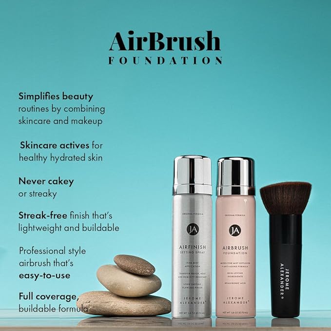 MagicMinerals AirBrush Foundation Set by Jerome Alexander – 3pc Set Includes AirFinish, Foundation and Kabuki Brush - Spray Makeup with Anti-aging Ingredients for Smooth Radiant Skin (Dark)