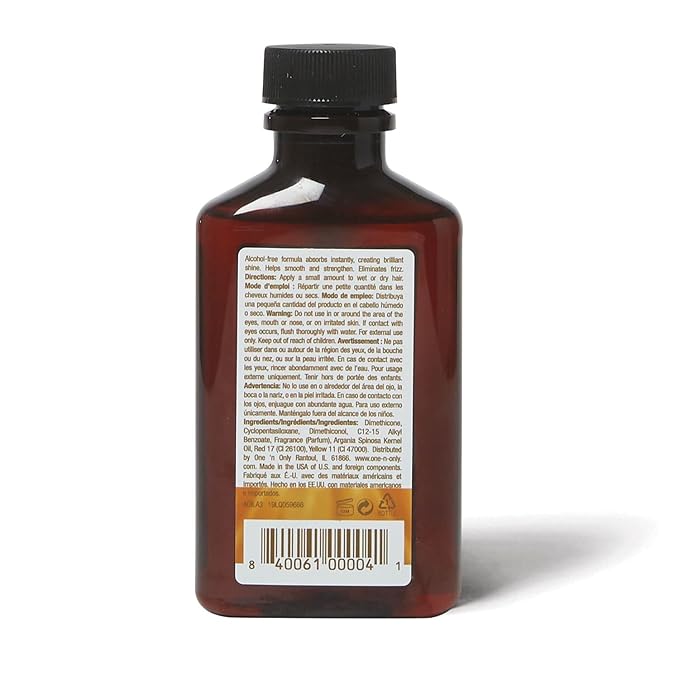 One 'n Only Argan Oil Hair Treatment - Lightweight & Hydrating Hair Oil for Natural, Wigs & Extensions - Shine Enhancing, Heat Protectant & Frizz Control (3.4 oz, 4pk)