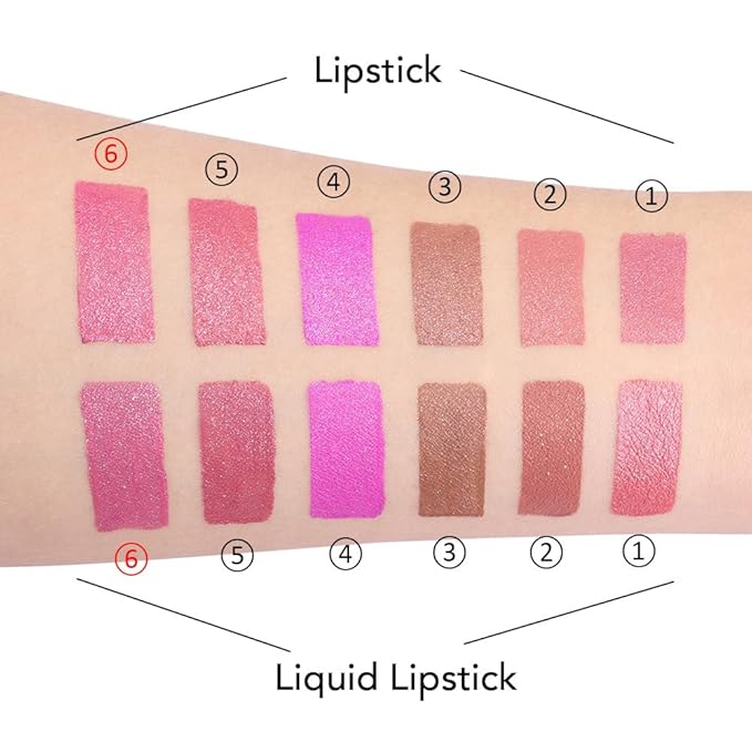evpct 2 in 1 Rose Pink Glitter Metallic Shimmer Diamond Lipstick and Lip Gloss Set for Women Long Lasting Waterproof, Baby Nude Pink Sparkle Glitter Shiny Lipstick and Lip Liner Makeup Set, 06#