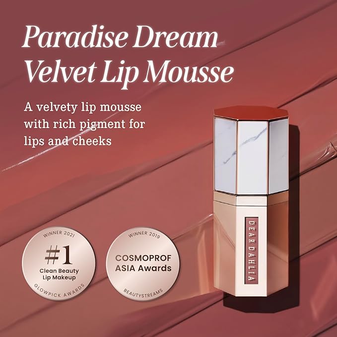 DEARDAHLIA Paradise Dream Velvet Lip Mousse (Buddy) - Vegan Soft-Matte Lip Tint with Lightweight, Buildable, Long-Lasting Color, Whipped Mousse Texture. Cruelty-Free. 0.21 Fl oz