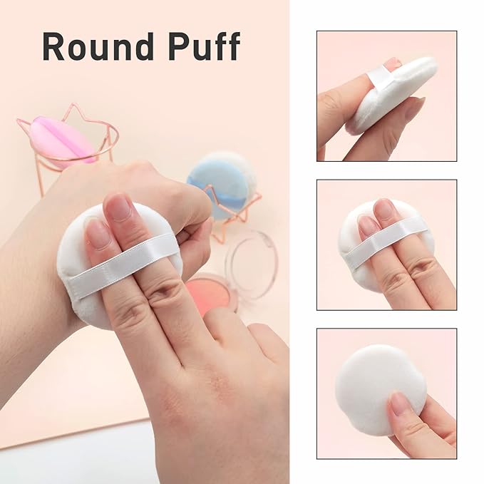 12 PCS Cotton Powder Puff, Face Puff Makeup Puffs Pads, Velour Body Puff for Loose Powder Foundation (Pink)