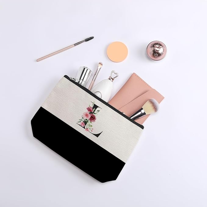 Initial Makeup Bag, Personalized Gifts for Women, Personalized Makeup Bag, Bridesmaid Gifts, Cosmetic bags for Women (Letter L)