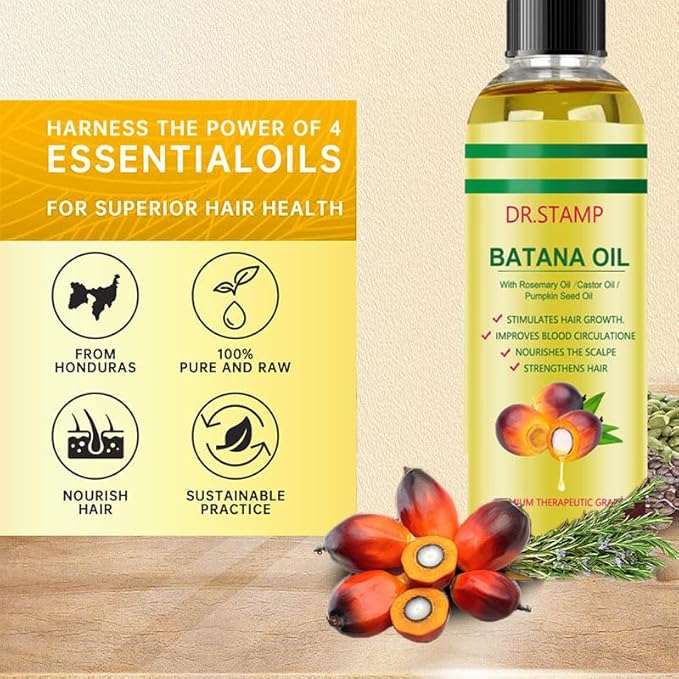 Batana Oil for Hair Growth & Scalp Care – 4-in-1 Liquid Batana Oil with Rosemary, Castor & Pumpkin Seed Oil – Strengthens, Moisturizes & Revitalizes Dry, Damaged Hair (2 Pack)