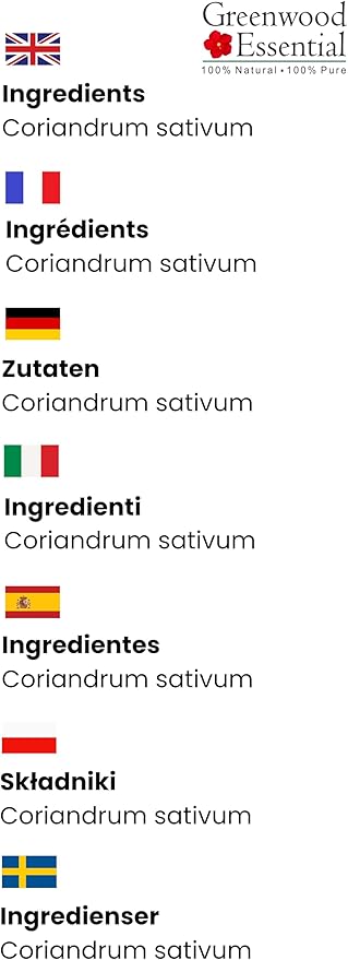 Greenwood Essential Coriander Essential Oil (Coriandrum sativum) Pure | Non-Sticky | Non-Greasy | Lightweight | Men & Women | All Skin Types | Steam Distilled 10ml (0.33 oz)