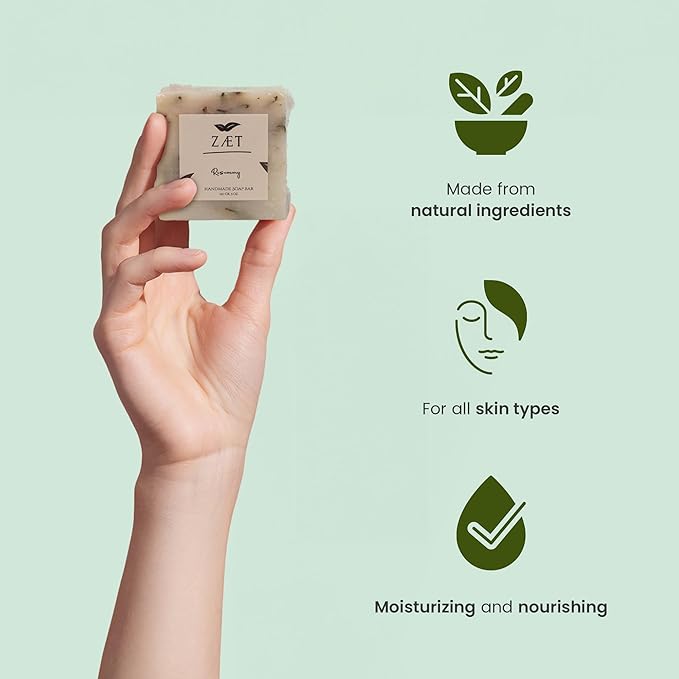 ZAET 8-Pack Rosemary Bar Soap – Made with Rosemary Leaves, Olive Oil and Coconut Oil - Handmade Soap Bar for Face, Body and Hands - Gently Cleanses and Hydrates All Skin Types- For Men and Women
