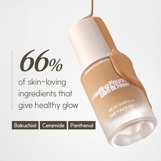 THE FACE SHOP Ink Lasting Liquid Foundation, Full Coverage, 72‑Hour Wear Semi‑Matte Finish, Makeup with Bakuchiol, C120 Neutral Beige, 0.84 Fl. Oz.