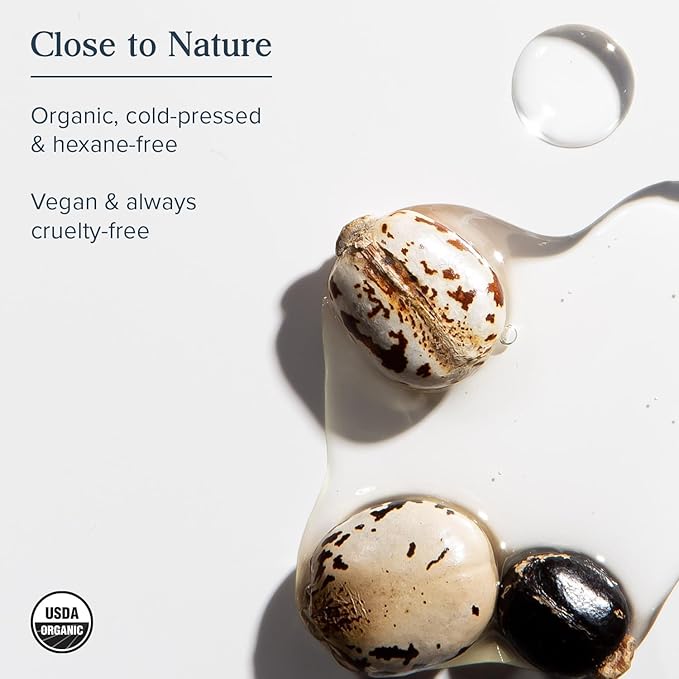 Pure Organic Cold Pressed Castor Oil, Natural Hair, Skin, Nails Treatment, Hexane Free, Amber Glass Bottle, 8 Fl Oz