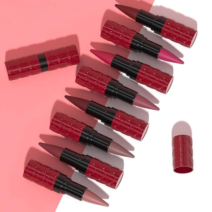Red Gradient Matte Lipstick Crayon Lip Liner pencil,Crayon Form and Cone Tip 2-in-1 Lip Liner and Lipstick Lip Combo Set Achieve Flawless Contour Gradual Ombre Effect lip Pencil for Old Women