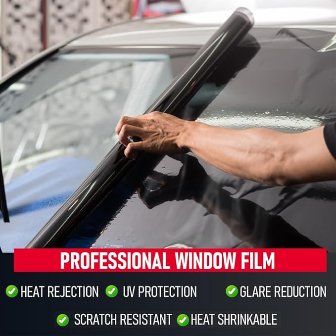 United Professional Window Tint 5% VLT 24" in x 100'Ft 1Ply Dyed Film Upgraded - Privacy Window Tint for Car, Home, Blocks UV/IR Rays, Reduce Heat & Glare - Adhesive Window Film Standard Black Color